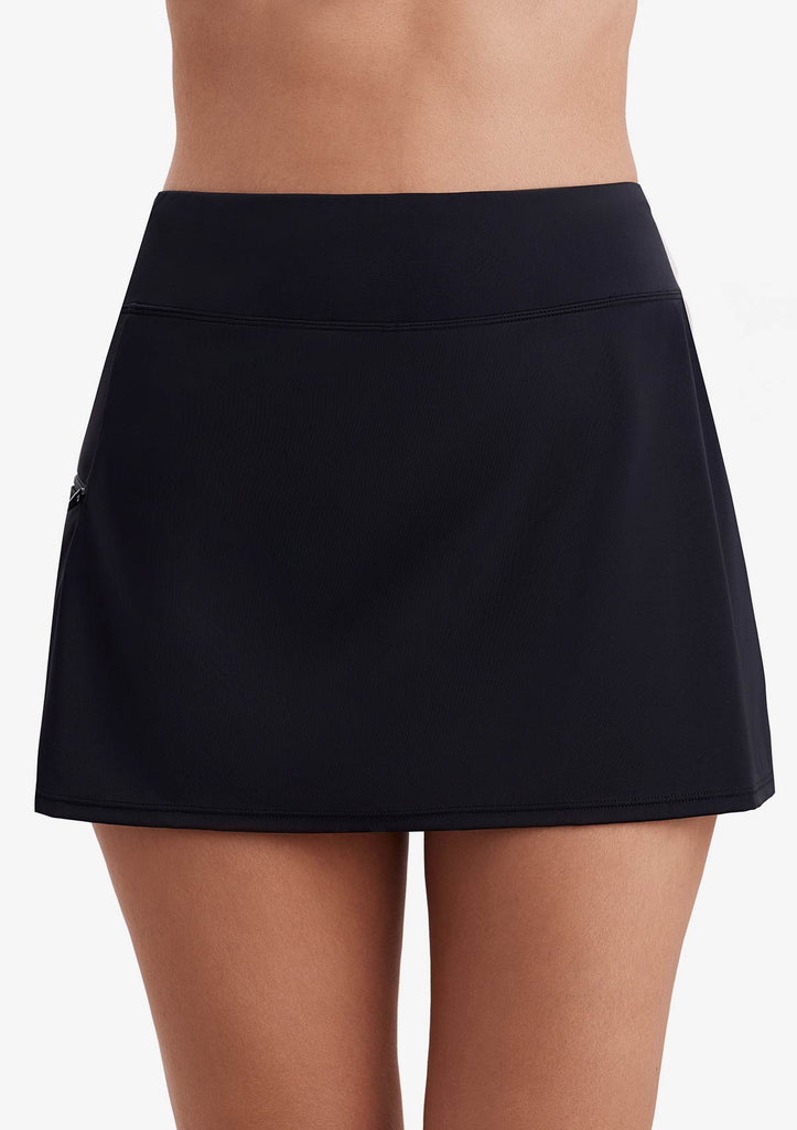 Front view of solid black swim skirt bottom