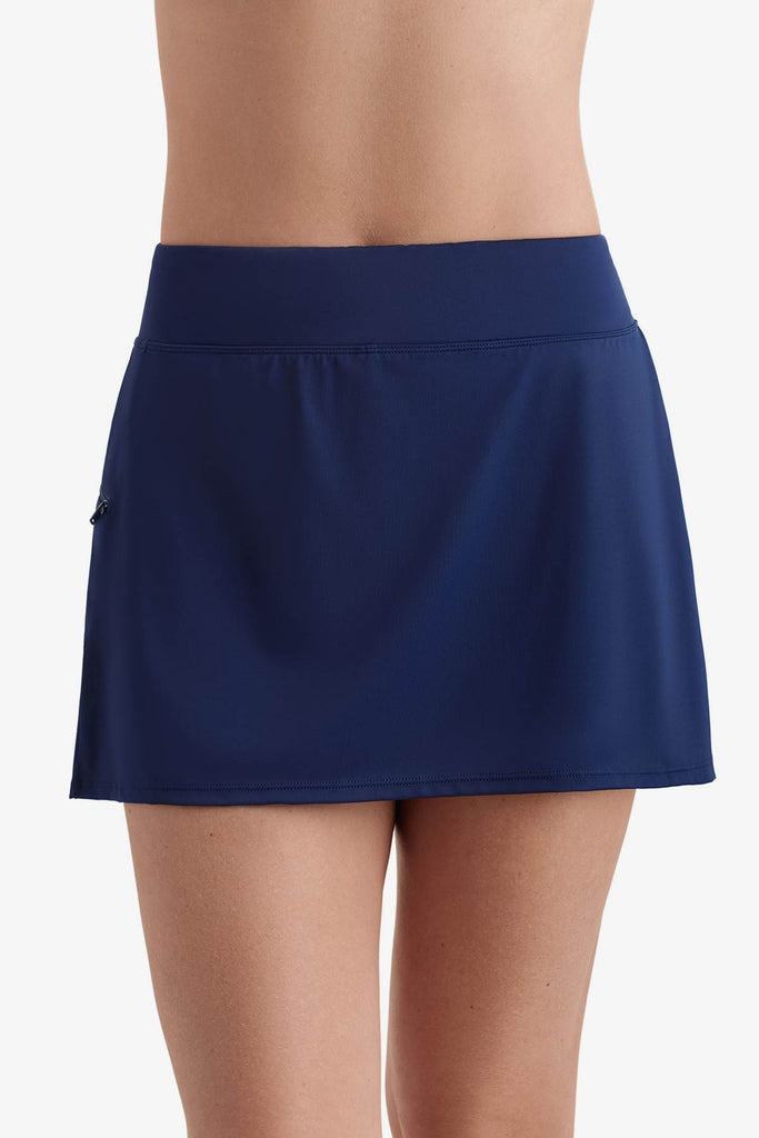 Front view of navy blue swim skirt bottom