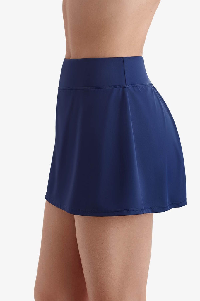 Side view of navy blue swim skirt bottom