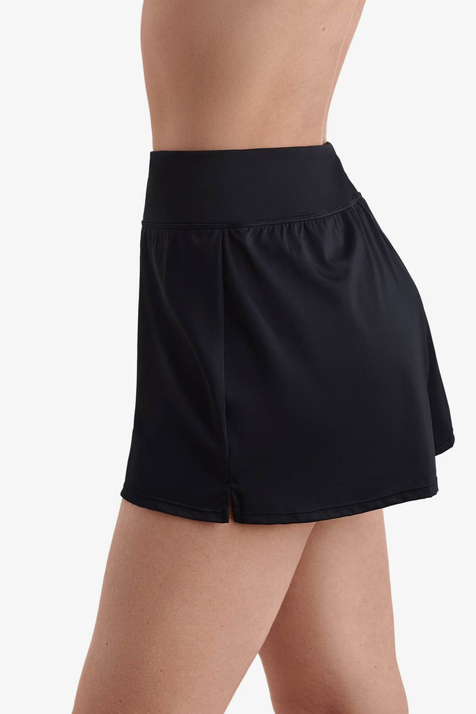 Side view of black swim shorts