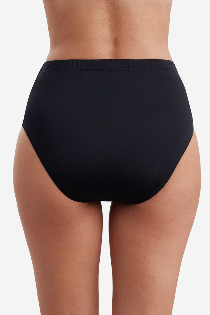 Back view of a black basic brief swim bottom