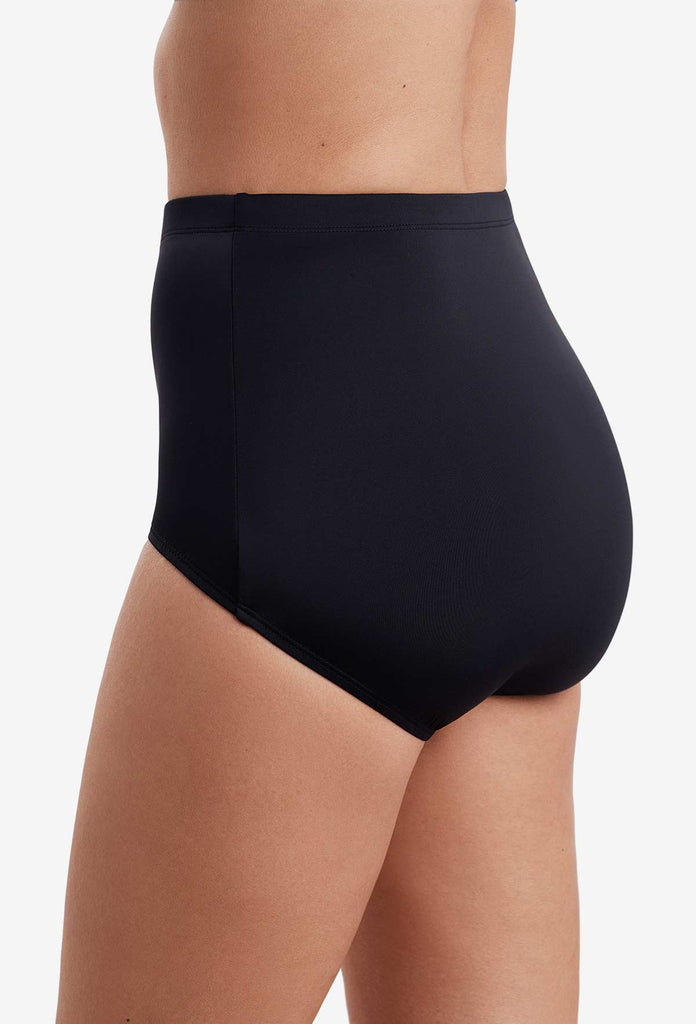 Side view of the girl leg brief swim bottom in black