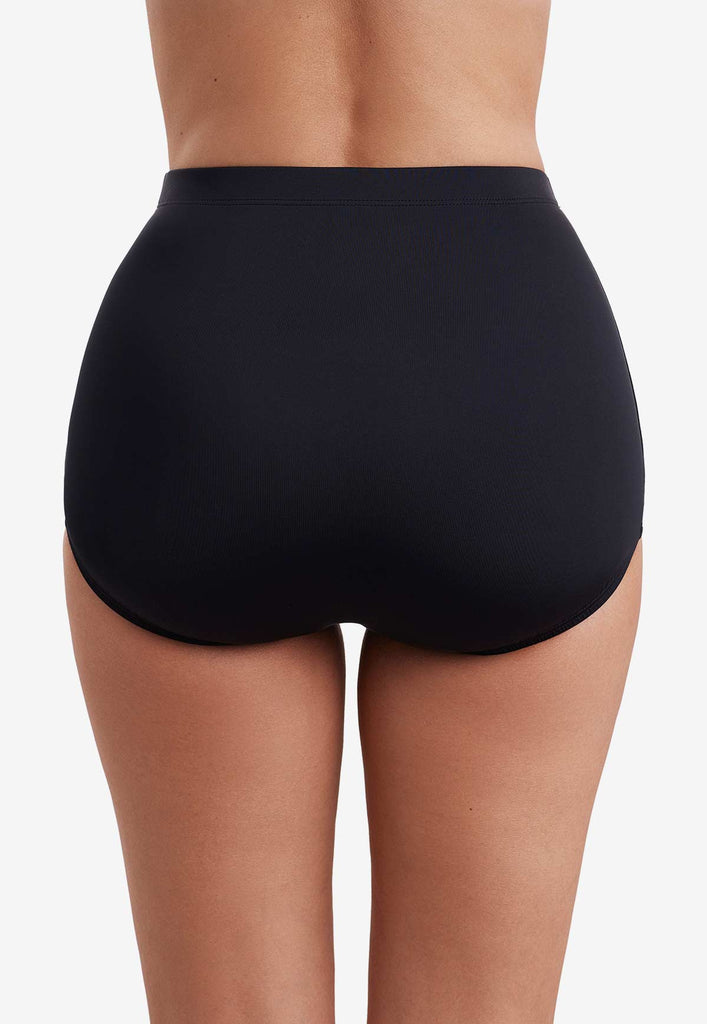 Back view of the girl leg brief swim bottom in black