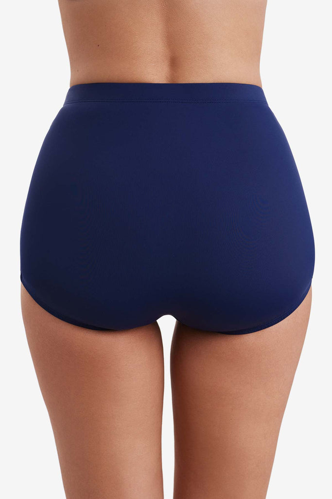 Back view of the girl leg brief swim bottom in navy blue