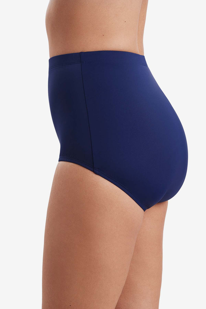 Side view of the girl leg brief swim bottom in navy blue