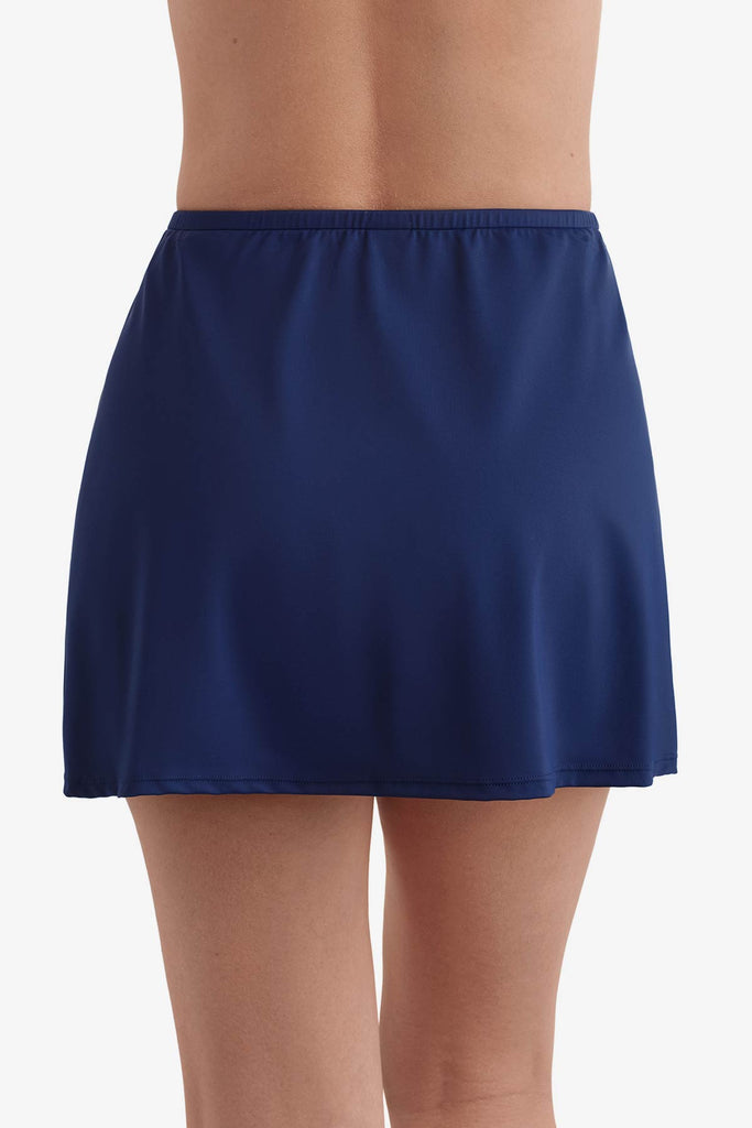 Back view of navy blue swim skirt