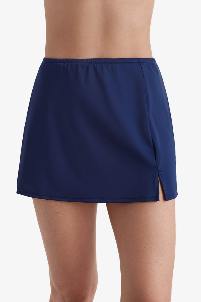 Front view of navy blue swim skirt bottom