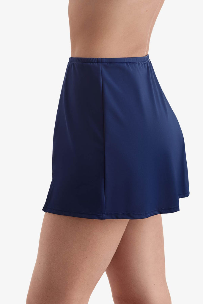 Side view of navy blue swim skirt bottom