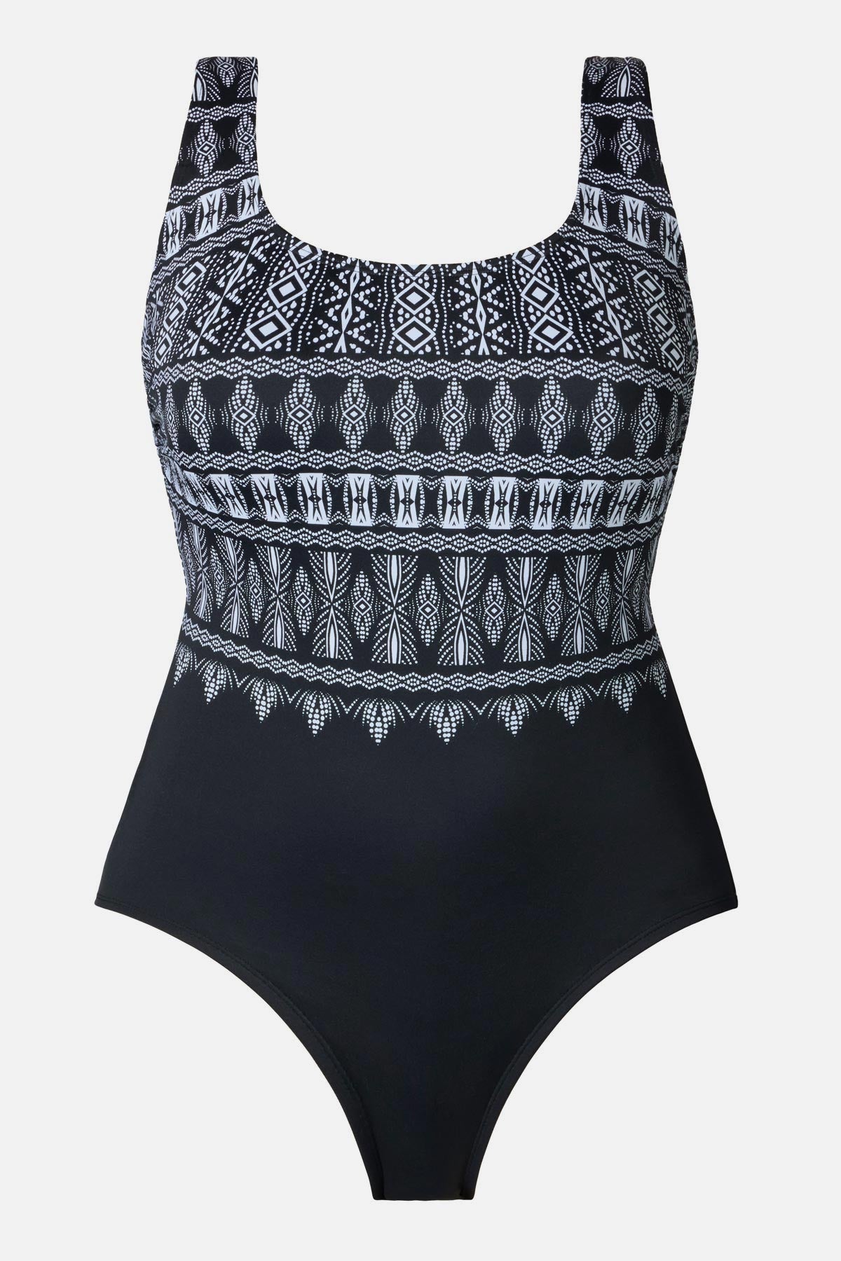 Black and white tribal printed one-piece swimsuit