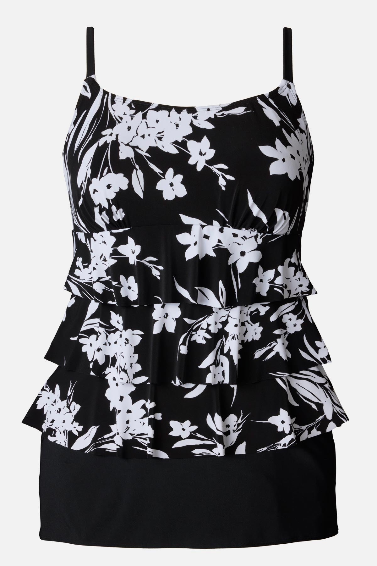 Black and white floral printed ruffle skirtini swimsuit