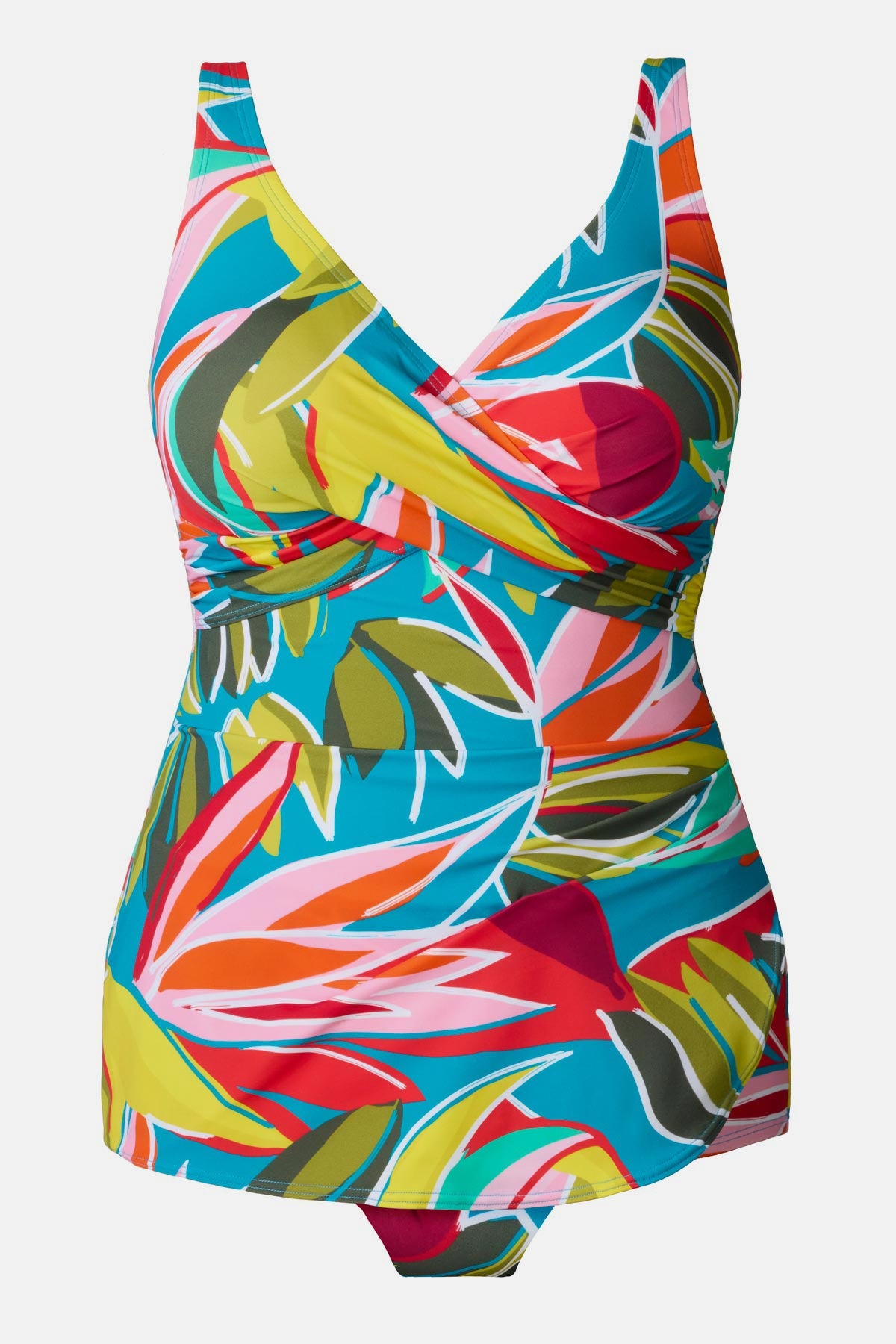 Multicolored abstract printed sarong one-piece swimsuit