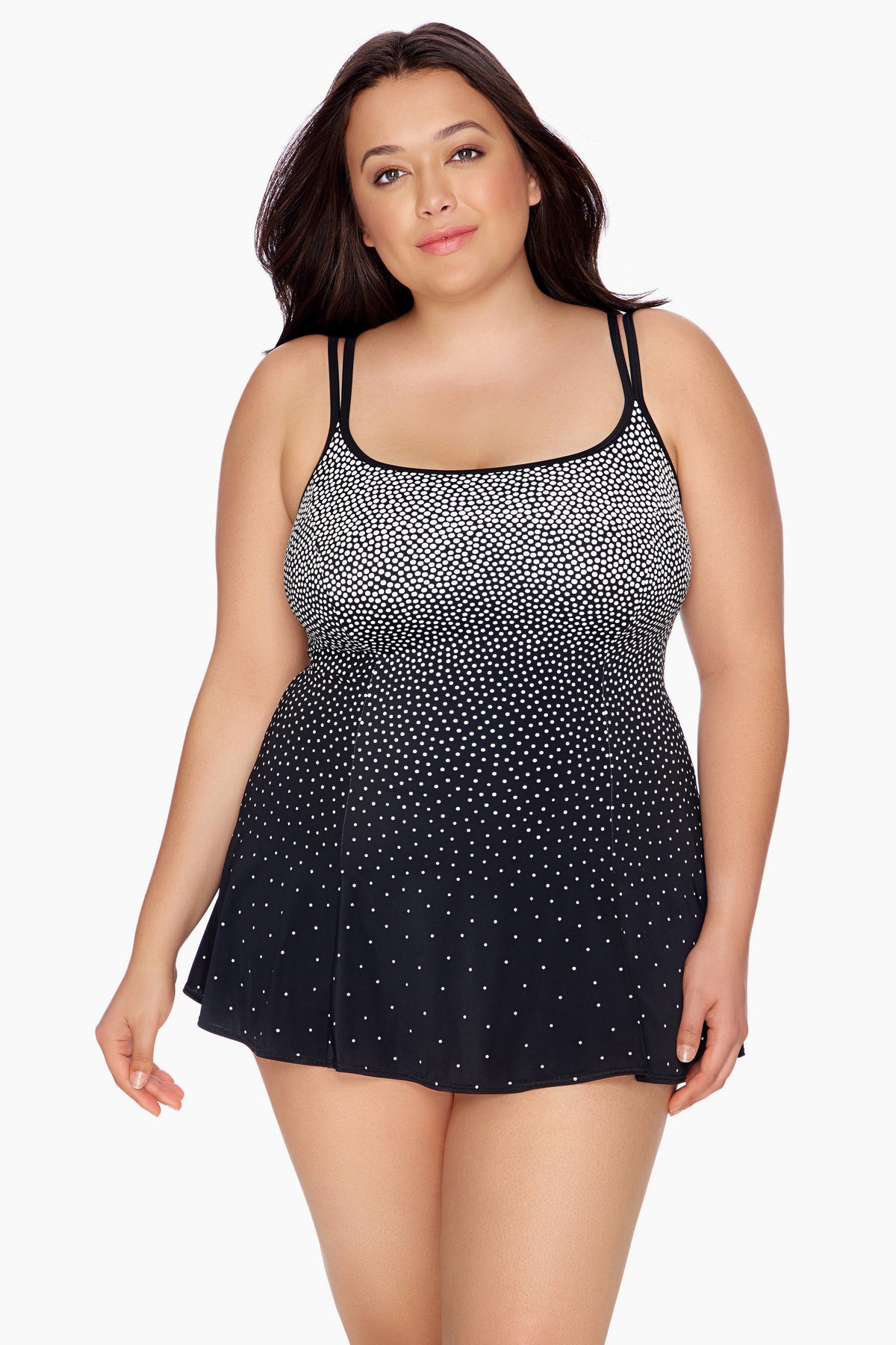 Women Plus Size Multicolour Geometric Printed Round Neck Sleeveless Flared  Mini Swim Dress - Berrylush